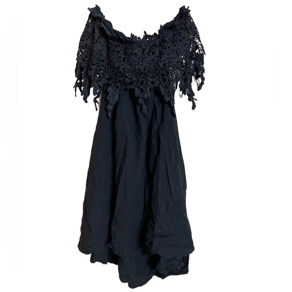 Lulus black crochet lace strapless cotton casual swim coverup dress